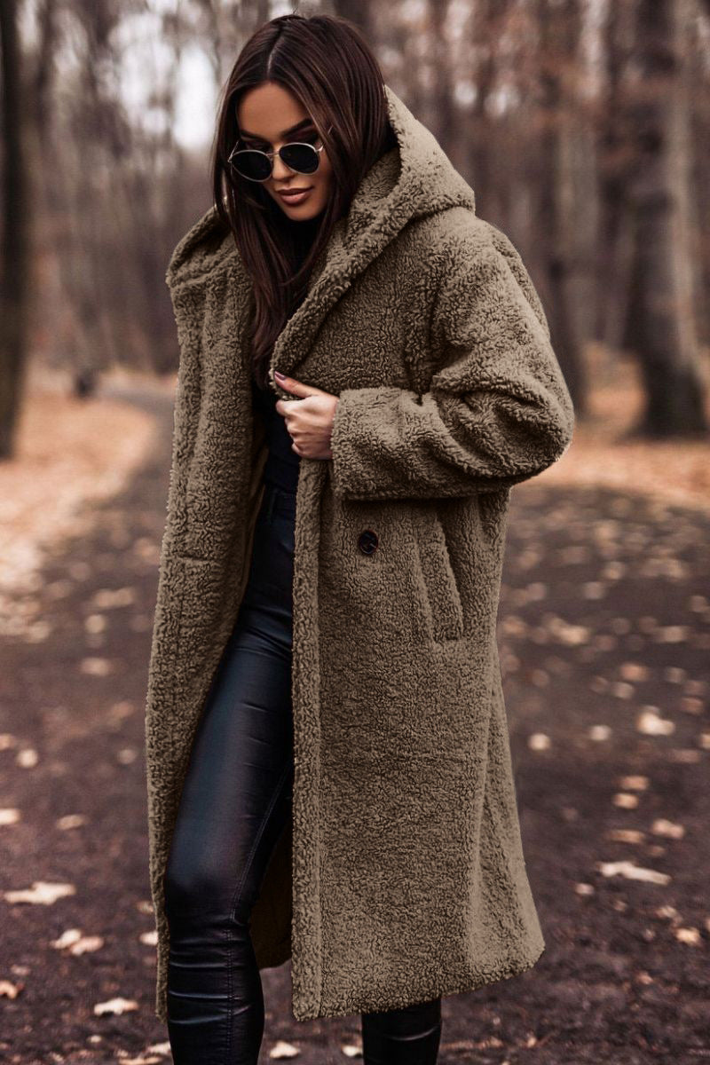 Autumn Winter Fashion Elegant Long Coat Woman Plush Warm Faux