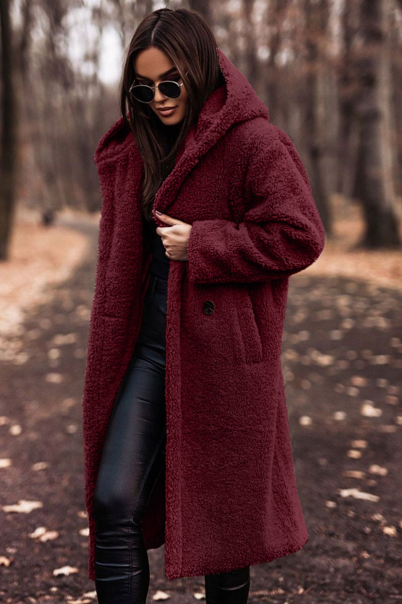 Autumn Winter Fashion Elegant Long Coat Woman Plush Warm Faux