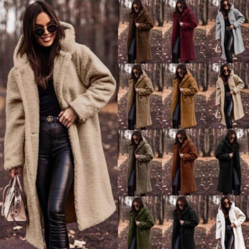 Autumn Winter Fashion Elegant Long Coat Woman Plush Warm Faux