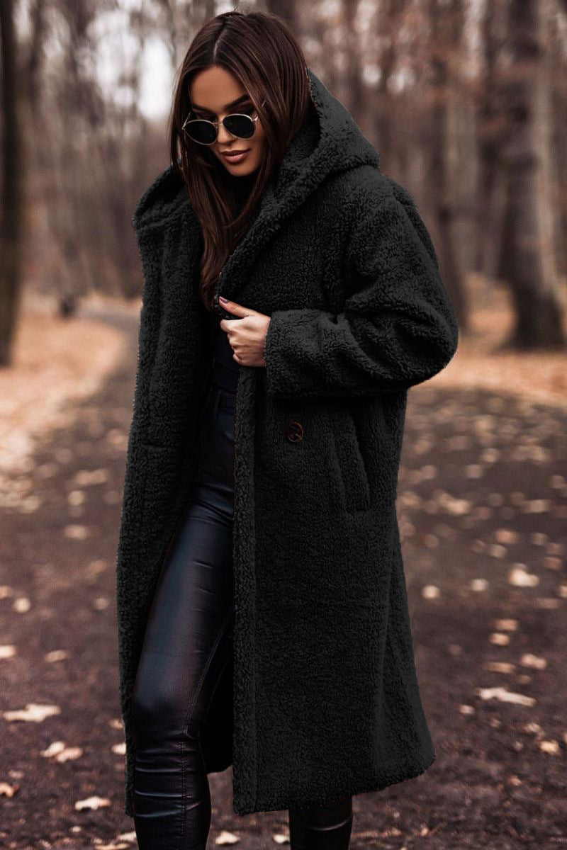 Autumn Winter Fashion Elegant Long Coat Woman Plush Warm Faux