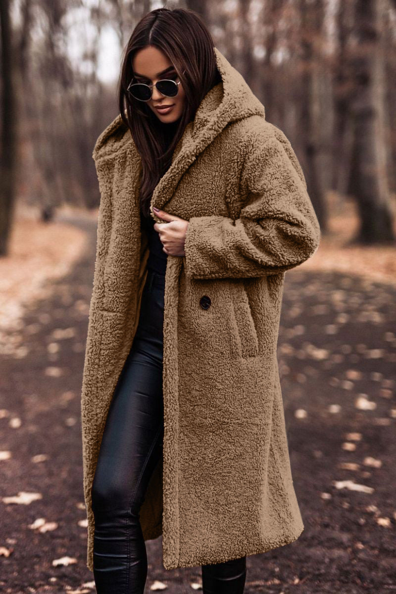 Autumn Winter Fashion Elegant Long Coat Woman Plush Warm Faux