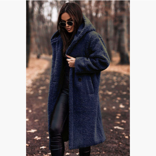 Autumn Winter Fashion Elegant Long Coat Woman Plush Warm Faux
