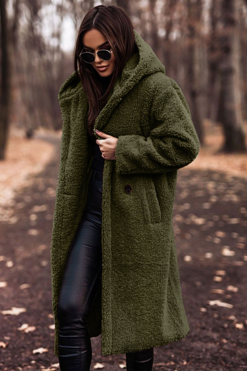 Autumn Winter Fashion Elegant Long Coat Woman Plush Warm Faux